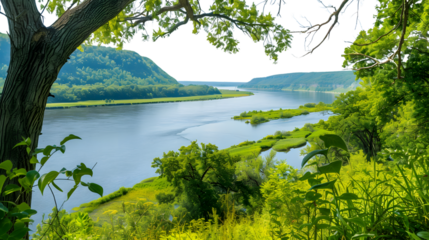 Scenic View of Mississippi River from Bluffs at Effigy Mounds National Monument