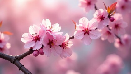 Obraz premium Delicate pink cherry blossoms, soft petals, gentle breeze , sakura, blooming, soft