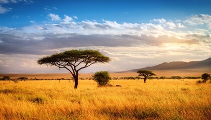 Obraz premium savanna landscape with tree in africa