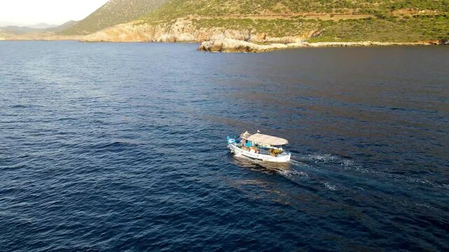 Boat Floating in Bali Bay, Crete, Greece