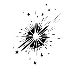 Graphic Burst with Shooting Stars on White Space