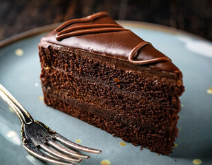delicious chocolate fudge cake slice rich icing sweet treat dessert food photography
