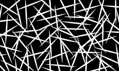 Random geometric white stick line pattern on black background. minimalistic design.