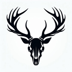 Black Silhouette Vector of a Deer Skull with Antlers on White Background