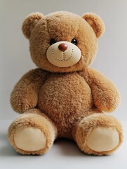 Obraz premium Plush teddy bear sitting, studio shot, light background, toy