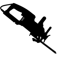 electric saw full black silhouette on white background 