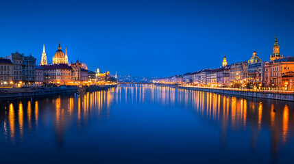 Obraz premium Panoramic View Of European City At Night