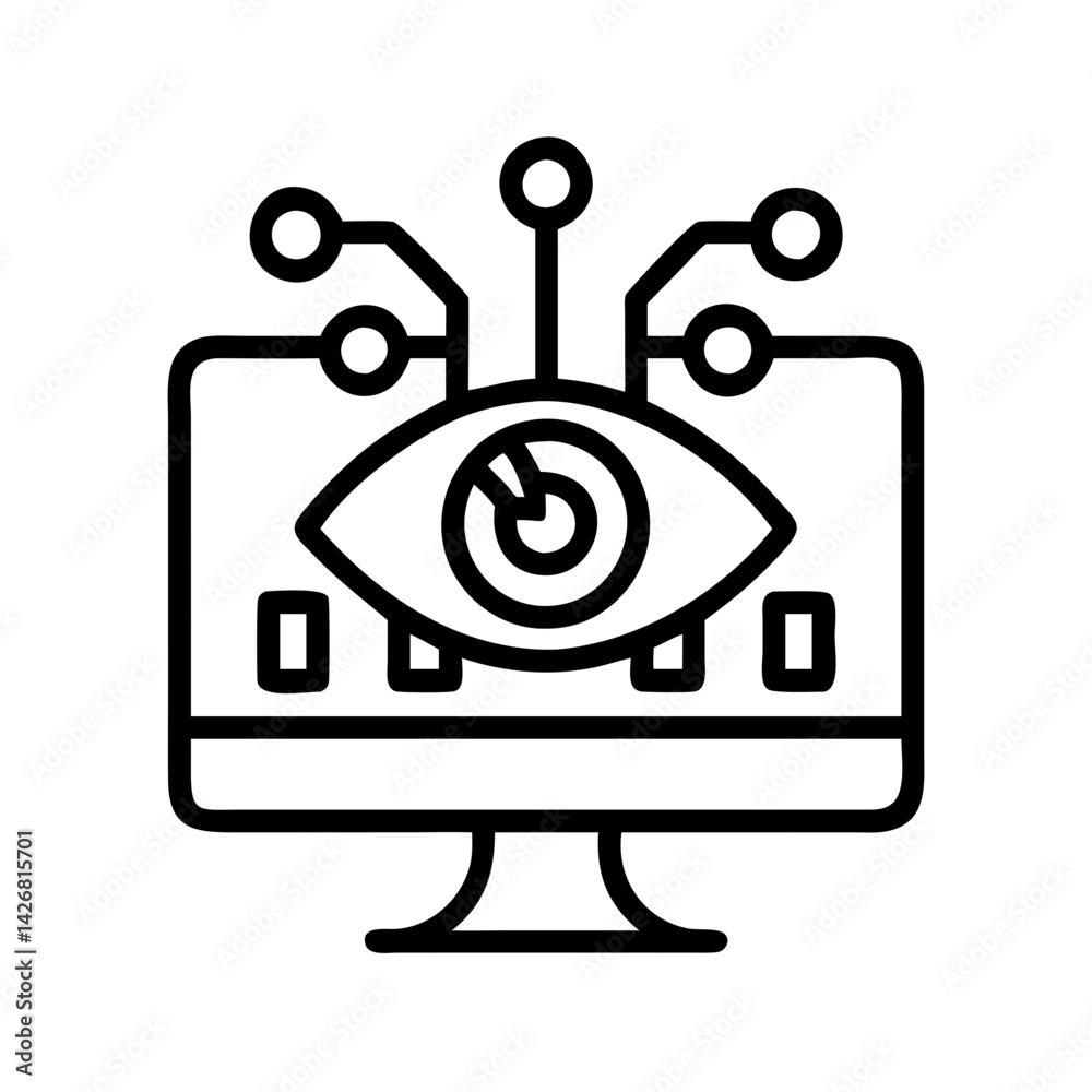 Poster cyber security eye on computer screen with artificial intelligence network connection icon vector