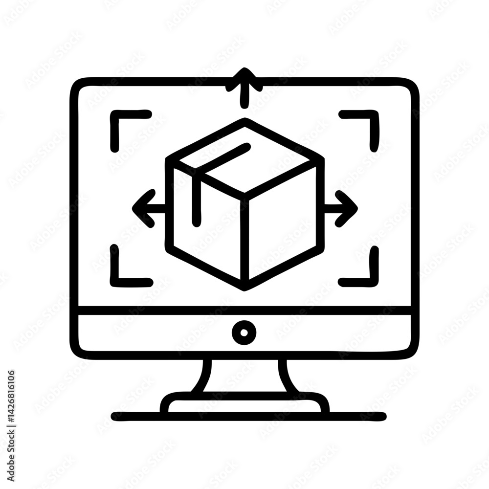 Poster 3d modeling software package design on computer screen for product development and visualization