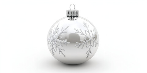 White Christmas Ornament with Silver Snowflake Pattern on Clean Background

