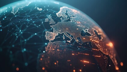 Earth globe with network connections over Europe and Africa digital illustration.