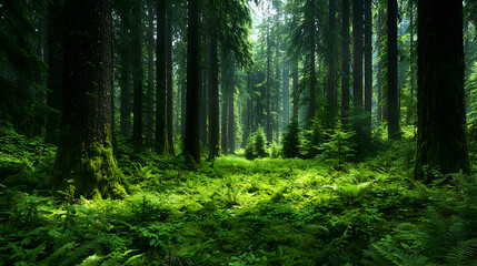 Obraz premium Sunlit Lush Forest Floor With Sunlight