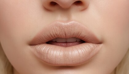 Fototapeta premium Close-up of Nude Lips A Detailed Macro Shot of Soft, Natural Lip Texture and Color