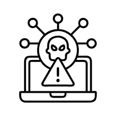 Cyber security threat detection malware attack warning skull alert virus laptop computer online safety
