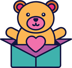 Cute Bear With Heart Love Cartoon Vector Icons Illustration. Flat Cartoon Concept.