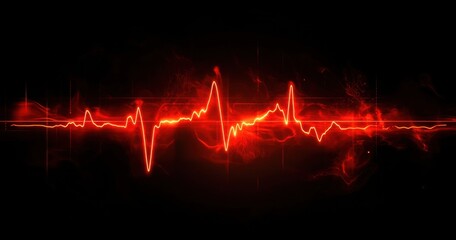 Red glowing heartbeat waveform on a dark background with energy effects