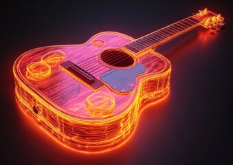 Naklejka premium Glowing Acoustic Guitar in Studio Setting