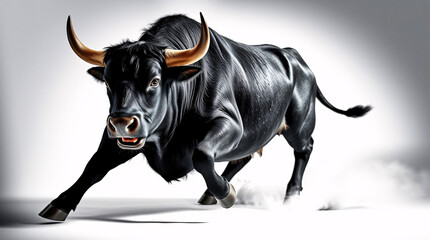 Obraz premium A majestic bull stands in a misty field, its silhouette creating a dramatic and atmospheric scene.