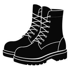 isolated Black vector work boots WIith White Background