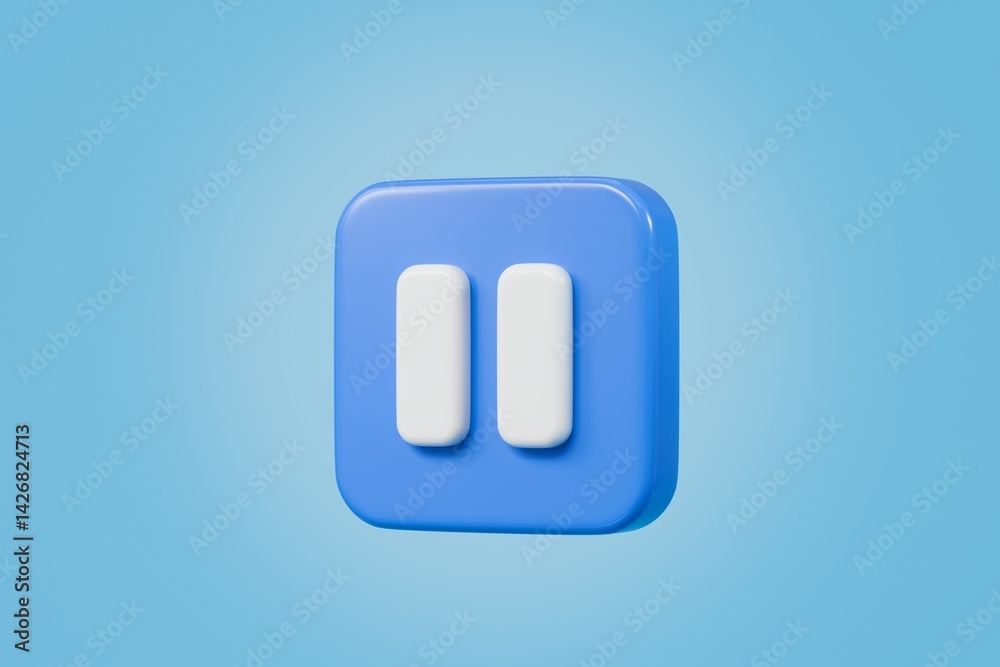 Poster 3d realistic pause icon. blue round pause buttons for start multimedia with simplicity colorful vide