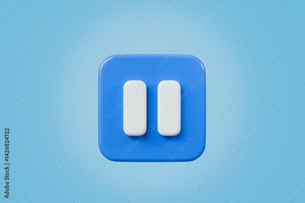 Poster 3d realistic pause icon. blue round pause buttons for start multimedia with simplicity colorful vide