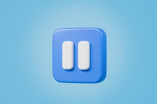 3d Realistic Pause Icon. blue round pause buttons for start multimedia with simplicity colorful video concept, audio playback. Minimal Cartoon watch buttons isolated on blue background. 3d render.
