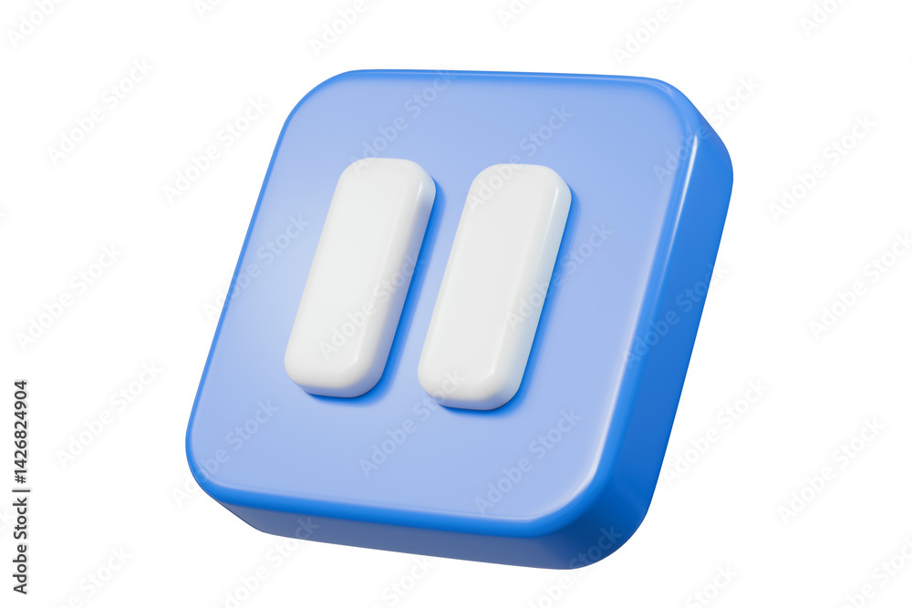 Poster 3d realistic pause icon. blue round pause buttons for start multimedia with simplicity colorful vide