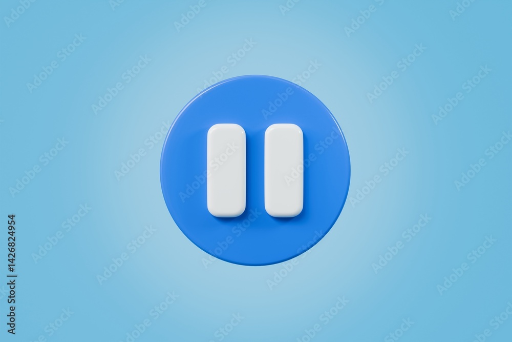 Poster 3d realistic pause icon. blue round pause buttons for start multimedia with simplicity colorful vide