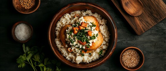 Chicken Rice Dish Dark Background
