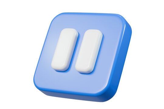 3d Realistic Pause Icon. blue round pause buttons for start multimedia with simplicity colorful video concept, audio playback. Minimal Cartoon watch buttons isolated on blue background. 3d render.
