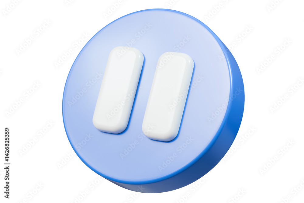 Poster 3d realistic pause icon. blue round pause buttons for start multimedia with simplicity colorful vide