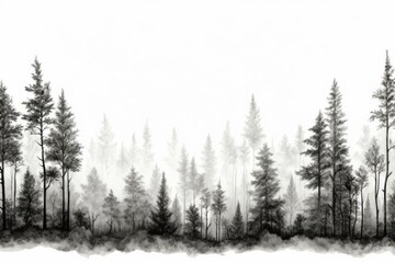 Obraz premium Minimal forest in mist outdoors woodland nature.