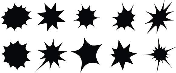 Set of Black Cartoon Explosion shape. starburst, comic cartoon shape design element vector illustration