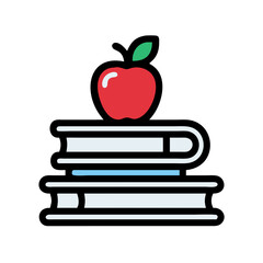 Stack of Books with Apple on Top Icon Design