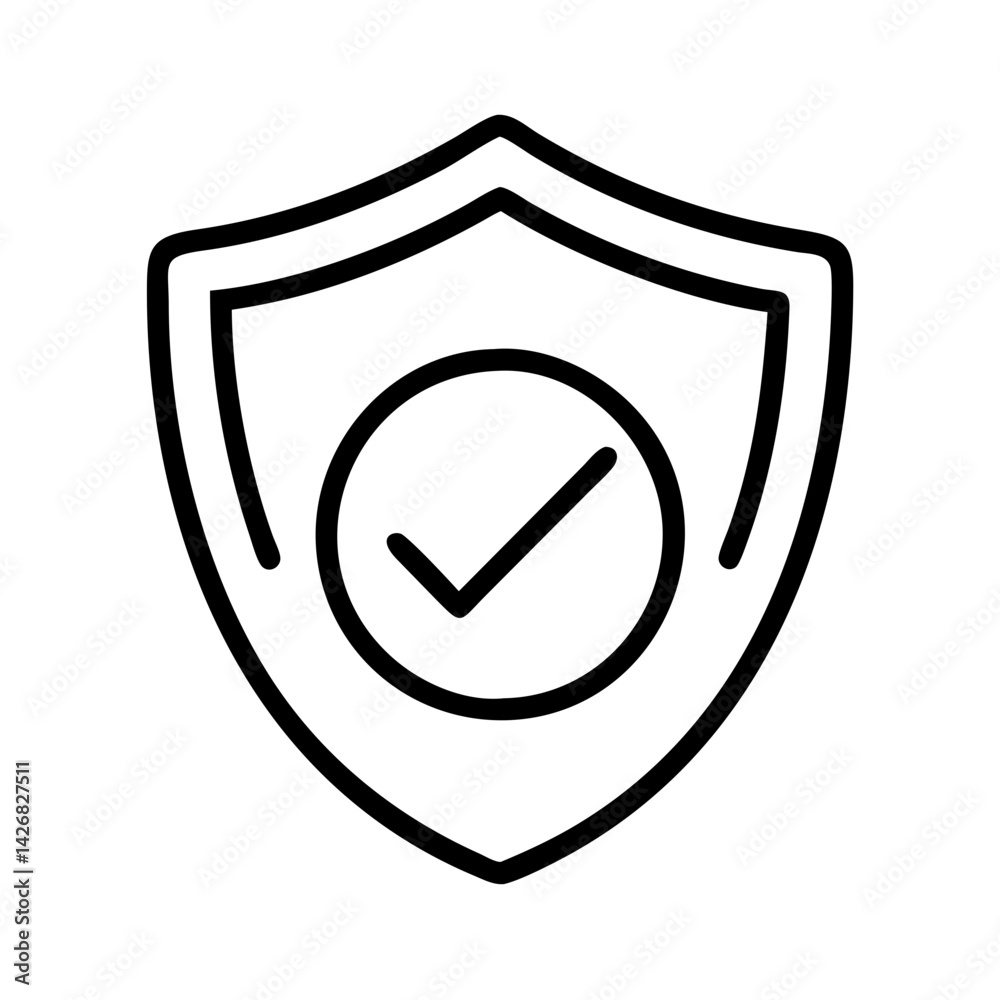 Poster shield check mark security protection safety secure approved verified validation confirmation icon v