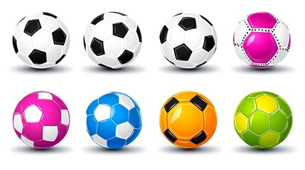 Naklejka premium Collection of colorful soccer balls; various designs & shades