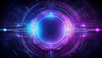 Fototapeta premium digital blue and purple tech circle on dark background science universe futuristic digital technologies concept