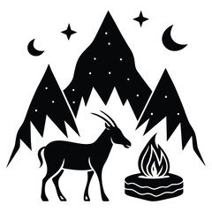 Campfire Camping Elements Vector Silhouette 