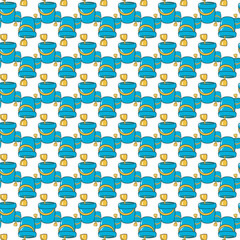 Seamless Pattern of Decorative Teal and Yellow Buckets with White Background