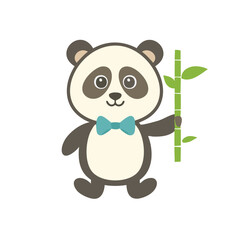 Cute Panda with Bow Tie & Bamboo Stick Vector Bundle