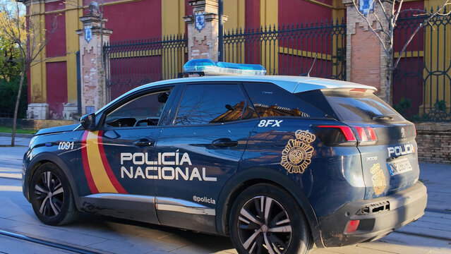 Spanish National Police Car Parked in Seville, Spain - SEVILLE, SPAIN - MARCH 25, 2025