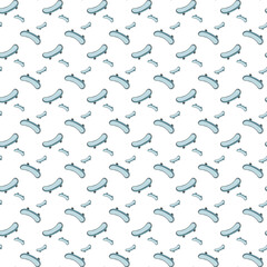 Seamless Pattern of Hot Dogs With Minimalist Bones on White Background
