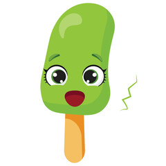 Surprised green ice cream character with open mouth Shocked frozen treat illustration Funny summer dessert graphic with surprised expression