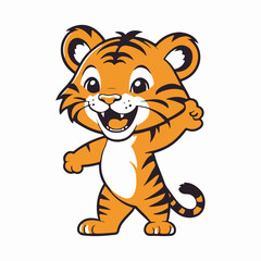 Happy Cute Tiger Cartoon Illustration – Vector Animal Character Design
