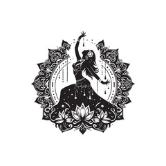 Black Color Belly Dance Silhouette Vector Illustration, Solid White Background
