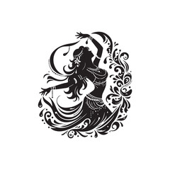 Black Color Belly Dance Silhouette Vector Illustration, Solid White Background
