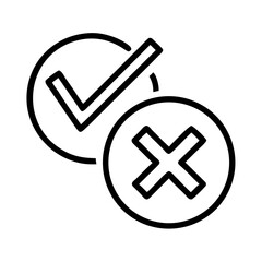 Check and cross marks icon in black outline style
