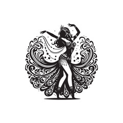 Black Color Belly Dance Silhouette Vector Illustration, Solid White Background