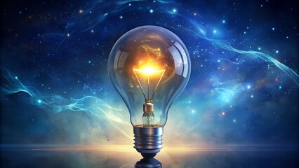 Glowing Light Bulb on Dark and Blue Backgrounds Symbolizing Innovation and Creativity