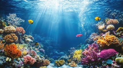 Fototapeta premium A mesmerizing 3D rendering of an underwater world featuring a vibrant coral reef.